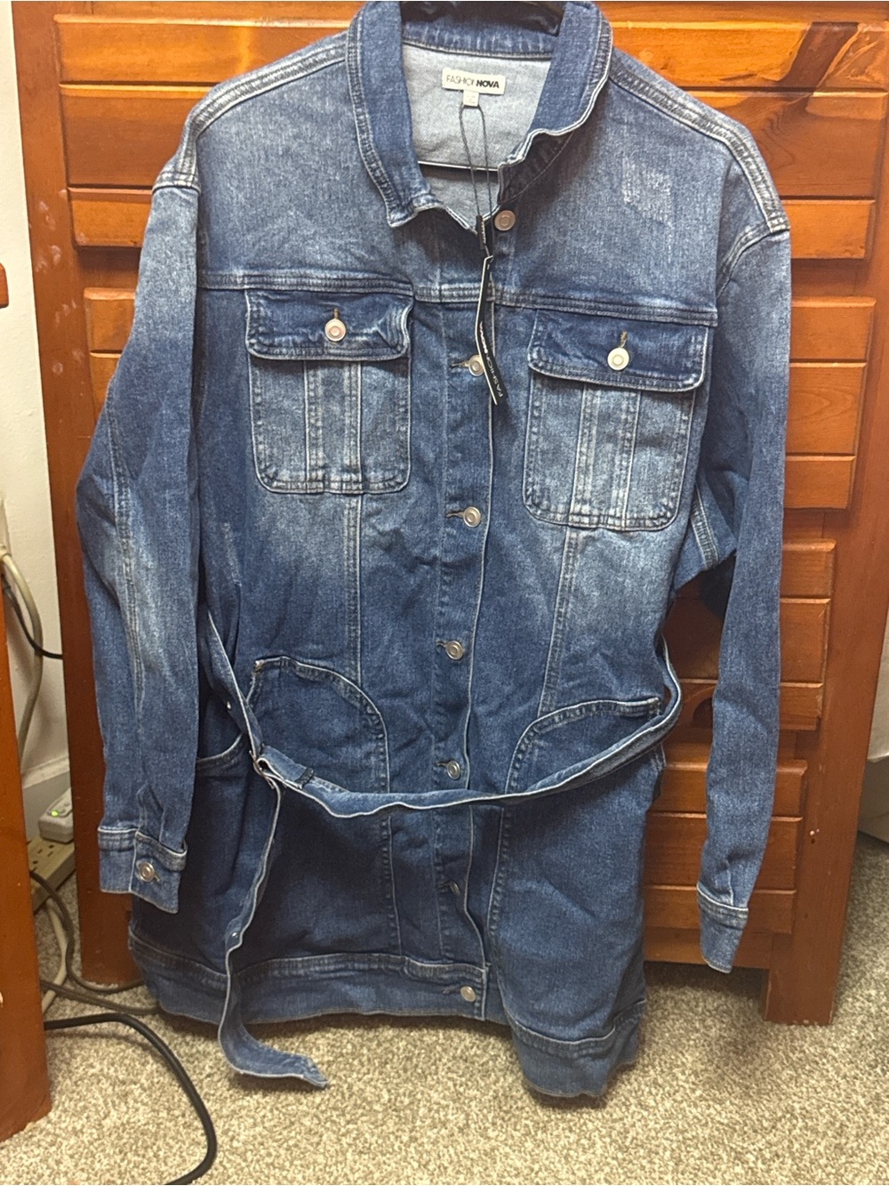 Fashion Nova Blue Denim Jacket with Waist Tie